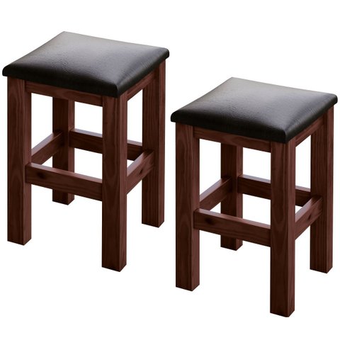 Kit 2 Banqueta Baixa Nemargi Castanho Assento Estofado Preto