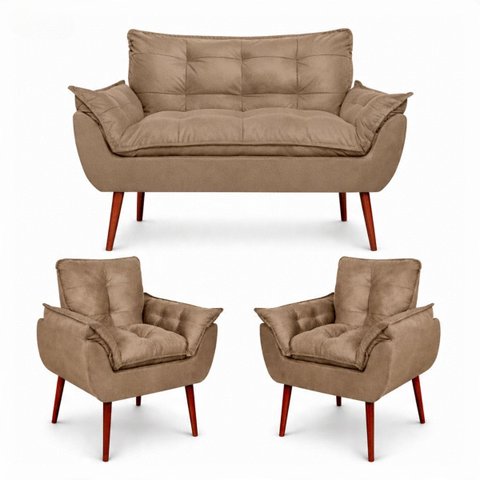 Conjunto 02 Poltronas + 01 Namoradeira para Sala Capuccino