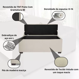 Calçadeira Baú Recamier Casal 140cm Luna Veludo:bege - 4