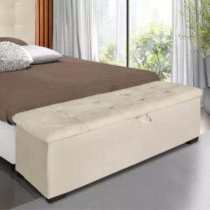Calçadeira Baú Recamier Casal 140cm Luna Veludo:bege