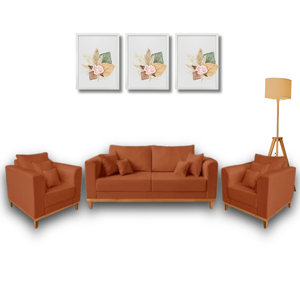 Conjunto de Sofá Beny Terracota 3 Peças, 1 Sofá 1,80m e 2 Poltronas, Tecido Linho.