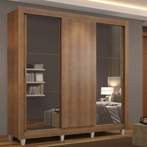 Guarda-Roupa Casal Madesa Mônaco 3 Portas de Correr com Espelhos com Pés Rustic Cor:Rustic