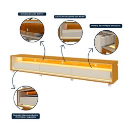 Rack Requinte 2.6 com Led e Rodízio Naturale com Off White - Gelius Móveis - 3
