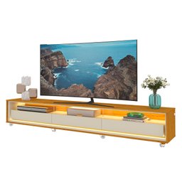 Rack Requinte 2.6 com Led e Rodízio Naturale com Off White - Gelius Móveis - 1