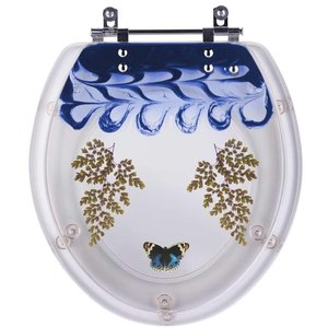 Tampa de Privada Oval Azul Decorado Avenca Borboleta