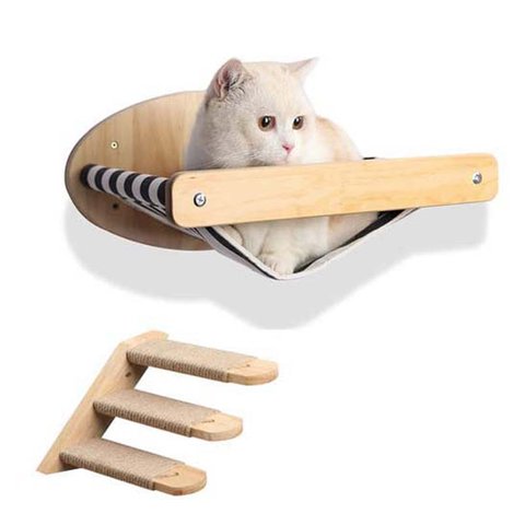 Cama de Parede para Gatos com Escada 3 Degraus , Prateleiras para Dormir ,brincar e Descansar