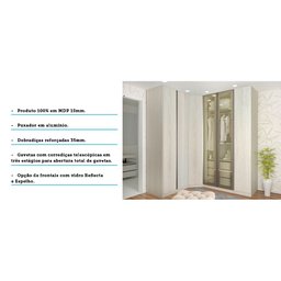Guarda Roupa de Canto Casal 6 Portas e 3 Gavetas com Vidro Reflecta Prime Luciane Móveis - 5