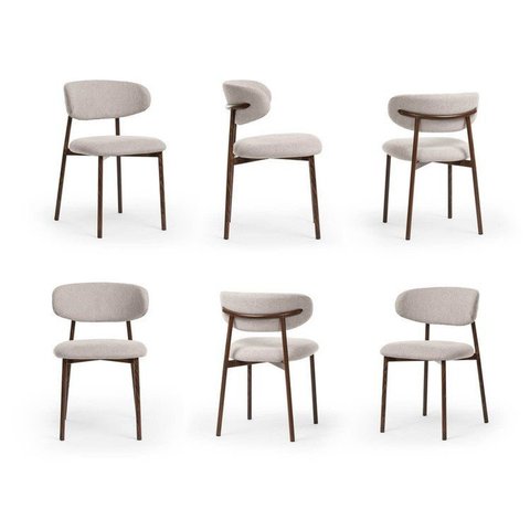 Kit 6 Cadeiras Metálicas Estofadas Ema CabeCasa MadeiraOriginals Cinza Prata/Imbuia