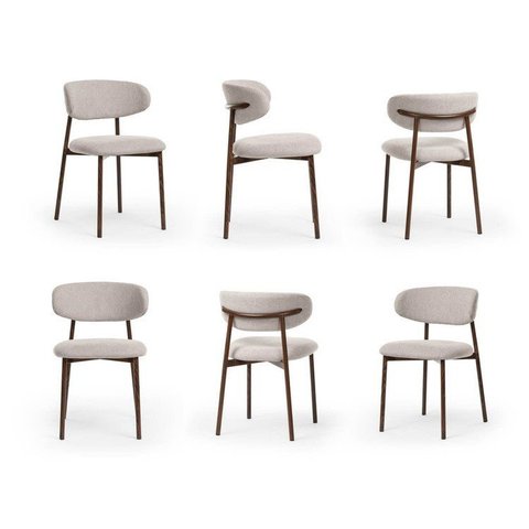 Kit 6 Cadeiras Metálicas Estofadas Ema CabeCasa MadeiraOriginals Cinza Prata/Imbuia