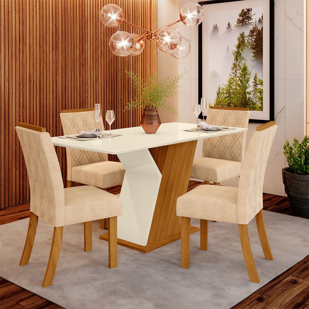 Conjunto Sala de Jantar Mesa 120cm Tampo MDF 4 Cadeiras Lupita Casa 812