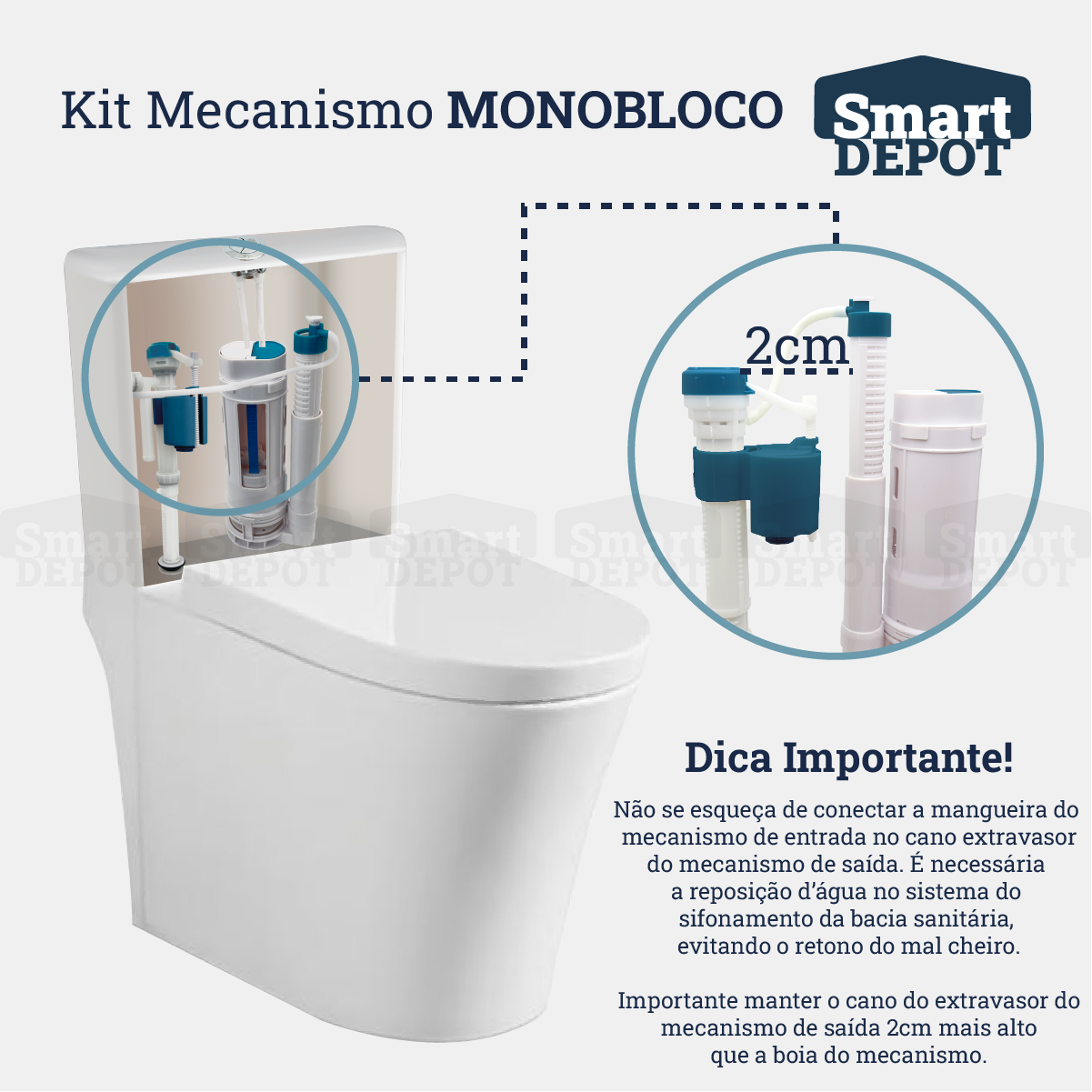 Kit Mecanismo de Descarga Caixa Acoplada Monobloco Completo Smart Depot com Botão Superior Duplo - 6