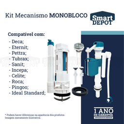 Kit Mecanismo de Descarga Caixa Acoplada Monobloco Completo Smart Depot com Botão Superior Duplo - 9