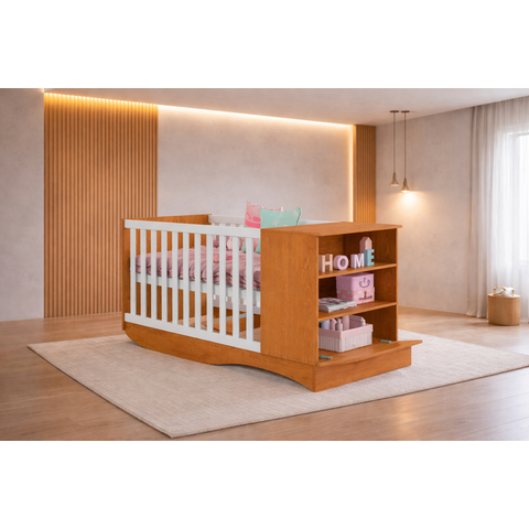 Berço com que Vira Cama com Prateleira Celinne- Mobibaby