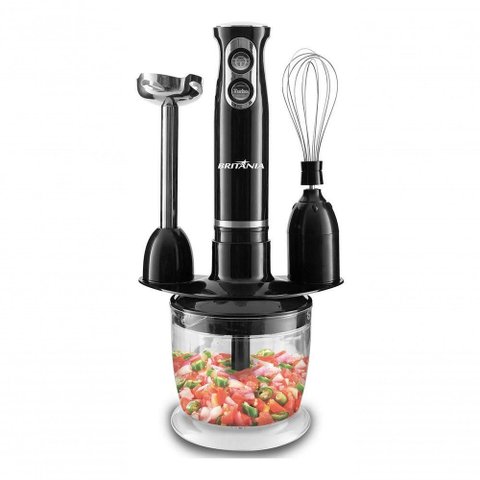 Mixer 3 em 1 Britânia BMX400P 500W 2 Velocidades Preto com Jarra e Copo Medidor 110V