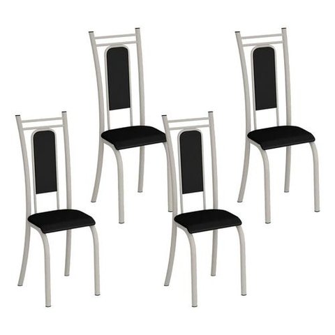 Kit 4 Cadeiras Paris Corino Preto Tubo Champanhe