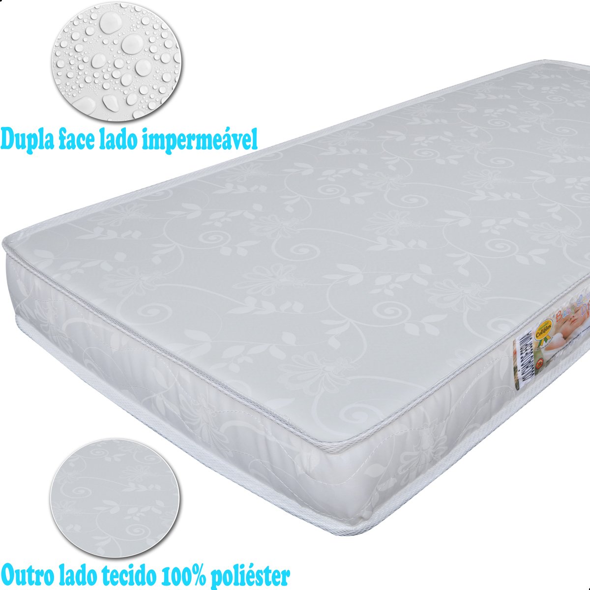 Colchão Berço Americano Baby Luxo Impermeável D20 Branco 70x130cm - 2