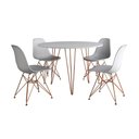 Ver imagem 6 de Mesa Jantar Redonda 110cm Branca Clips 3 Pés com 4 Cadeiras Eames Eiffel Brancas Base Cobre