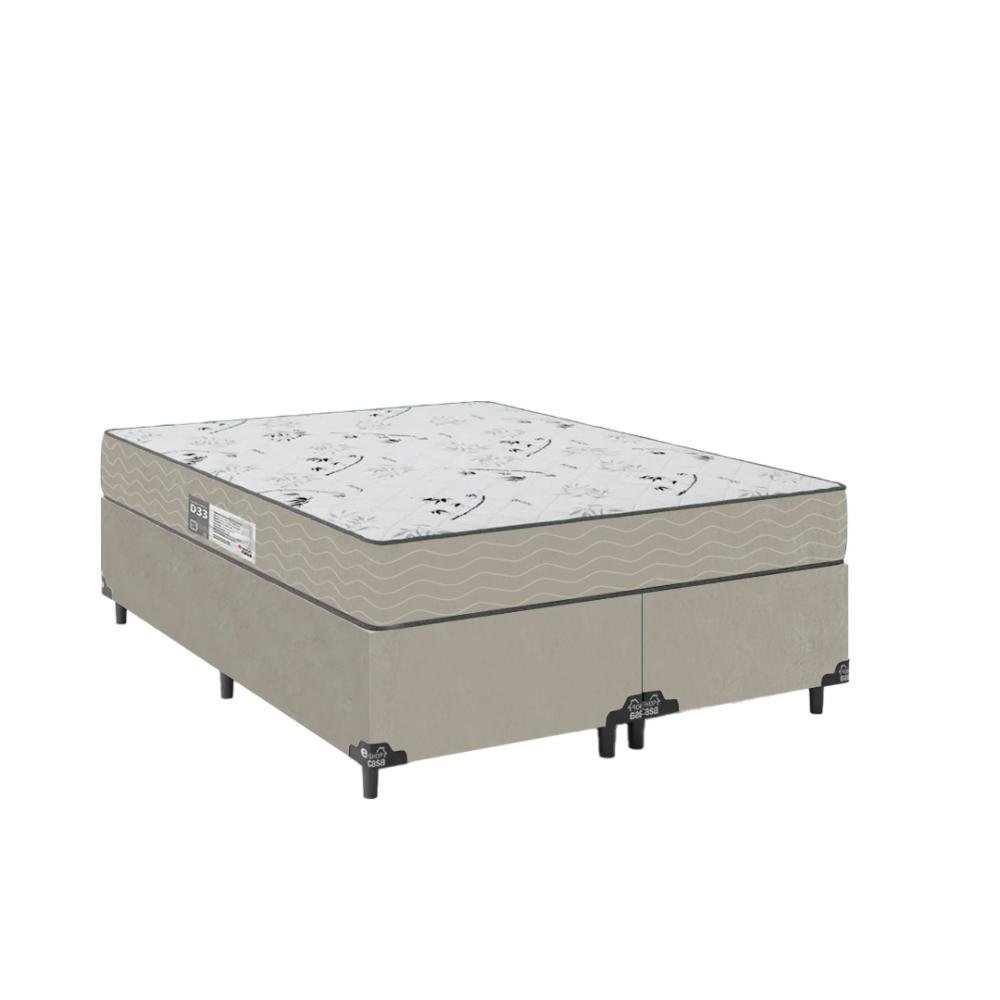 Cama Box Casal Bipartido + Colchão D33 One Face - Suede Bege