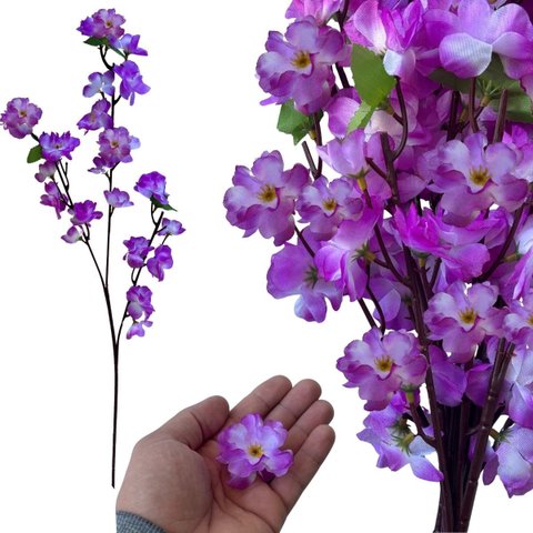Kit 18 Flores Artificial Cerejeira Lilás Hastes Longas para Ambientes Refinados
