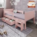 Ver imagem 1 de Cama Solteiro com 2 Baus Organizador e Escada Luna Plus Rosa com Colchão