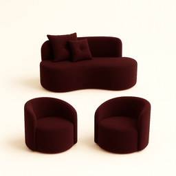Conjunto Decorativo 02 Poltronas + Sofá Curvo Orgânico Nature Gaia Suede Bordo - Montanaris Decor - 1