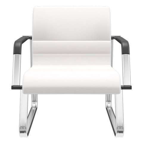 Cadeira de Escritório Recepção com Braço Fixa Cromada Lev P03 Vinil Branco - Lyam Decor