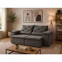 Ver imagem 1 de Sofá com Chaise Beatriz 3 Lugares Retrátil e Reclinável 195cm Cinza