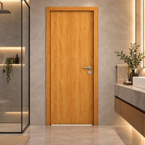Porta de Madeira Lisa Clean 210x80cm Acabamento UV Pronta:Cerejeira
