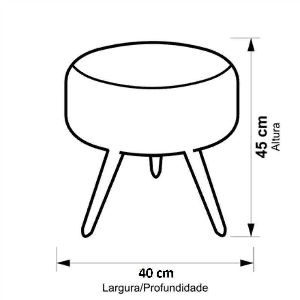 Puff Banqueta Redondo Para Sala Quarto Penteadeira Corino Preto Pés Escuro - 4