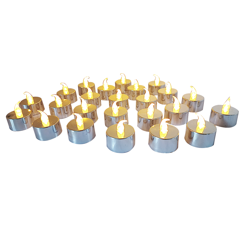 Kit 24 Velas Led Prateada Plástico Decorativa