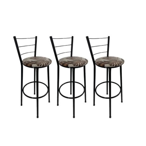 Kit 3 Banqueta Alta Preta Cozinha Gourmet Americana Balcão:marrom Floral