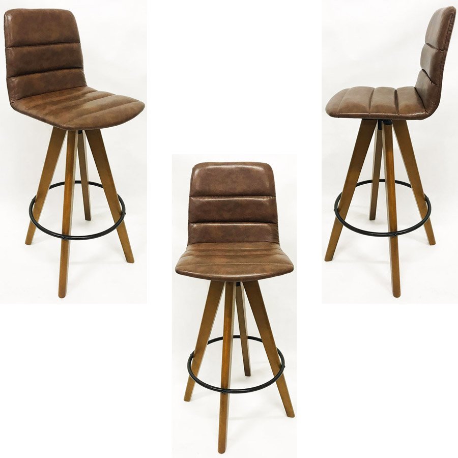 Kit 3 Banquetas Decorativa Gomada Marrom Base Giratória Madeira - Poltronas do Sul