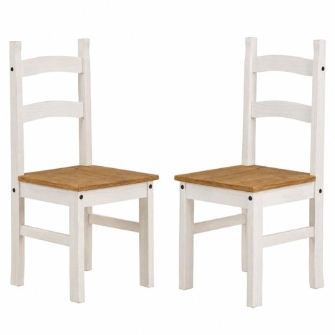 Duas Cadeiras de Madeira Branco Lavado