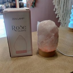 Mini Luminária Quartzo Rosa Led Colorido - Base de Madeira - 1
