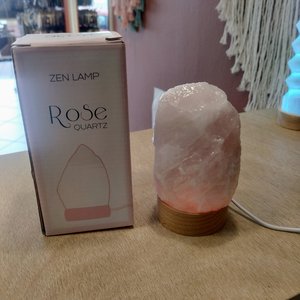 Mini Luminária Quartzo Rosa Led Colorido - Base de Madeira