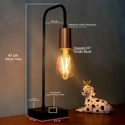 Abajur Luminária Curvado de Mesa Preto Cobre de Alumínio e Bivolt Soquete E27 - 3