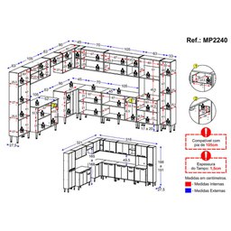 Armário de Cozinha Modulada 12 Pçs com Balcão de Pia Siena Multimóveis Mp2240 Branco - 4