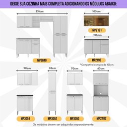 Armário de Cozinha Modulada 12 Pçs com Balcão de Pia Siena Multimóveis Mp2240 Branco - 7
