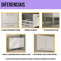Armário de Cozinha Modulada 12 Pçs com Balcão de Pia Siena Multimóveis Mp2240 Branco - 6