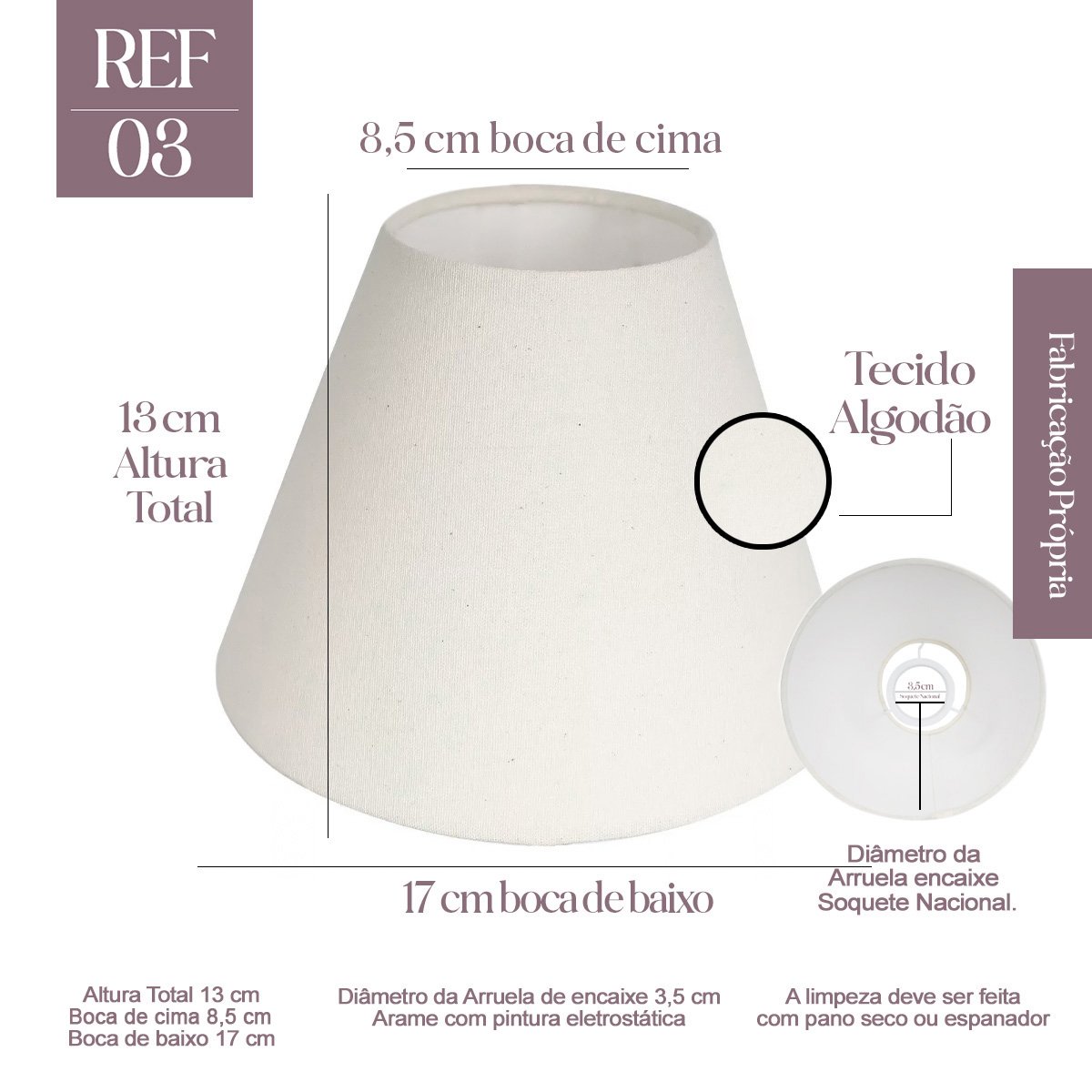 Cúpula para Abajur Luminaria Tecido Algodão Soquete Importado Ref 03 Bege - 2