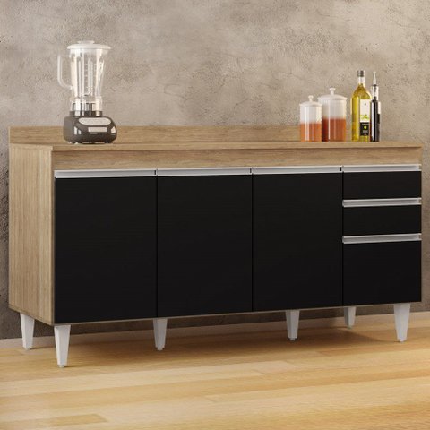 Balcão Gabinete para Pia com Tampo 160cm Arkansas Castanho/Preto - Lumil