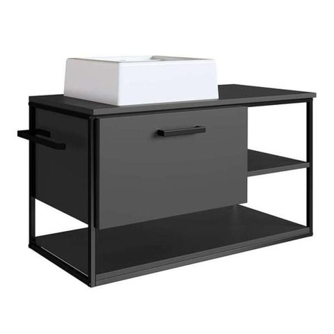 Gabinete de Banheiro Suspenso Placaeponto P1007 80cm Mdp com Cuba Preto/grafite