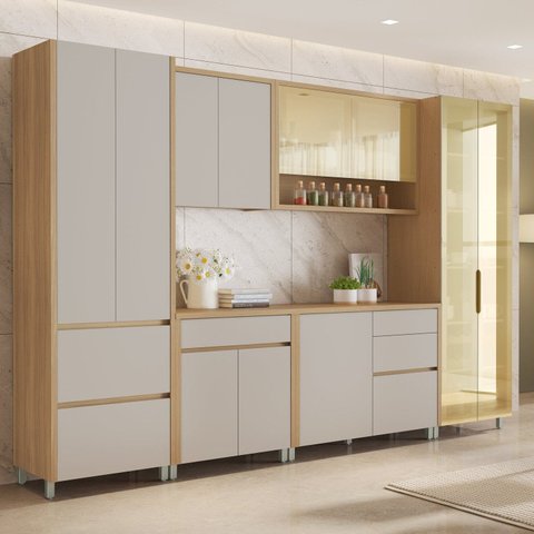 Cozinha 6 Peças 10 Portas Cristaleira Reflecta 100% MDF Mista