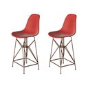 Ver imagem 1 de Kit 2 Banquetas Bistrô Alta Eames Vermelha Base Ferro Cobre - Cor: Vermelho