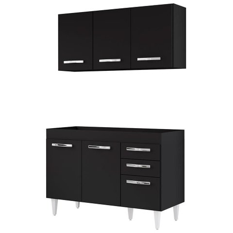 Armário Aéreo Honduras e Balcão Gabinete sem Tampo 120cm Suécia Preto - Lumil