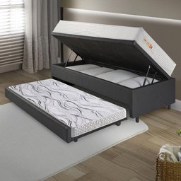 Bicama Box Baú Courino Linho 88x188 com Colchão Ecoline D33 Ecoflex - 3