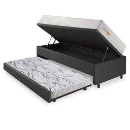 Bicama Box Baú Courino Linho 88x188 com Colchão Ecoline D33 Ecoflex - 5