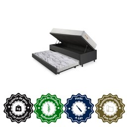 Bicama Box Baú Courino Linho 88x188 com Colchão Ecoline D33 Ecoflex - 7