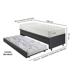 Bicama Box Baú Courino Linho 88x188 com Colchão Ecoline D33 Ecoflex - 2
