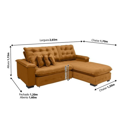 Sofá Berlin 2.65x1.70m com Chaise Super Pillow Top - Terra